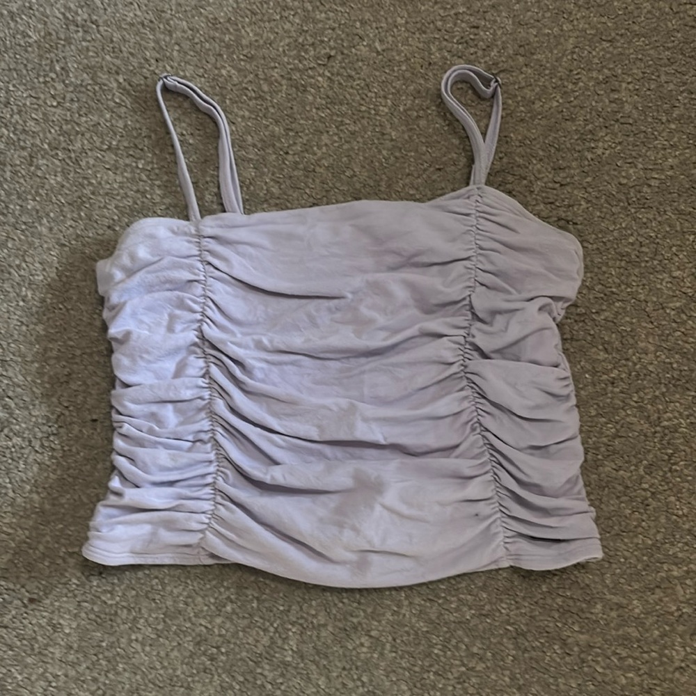 purple ruffled tank